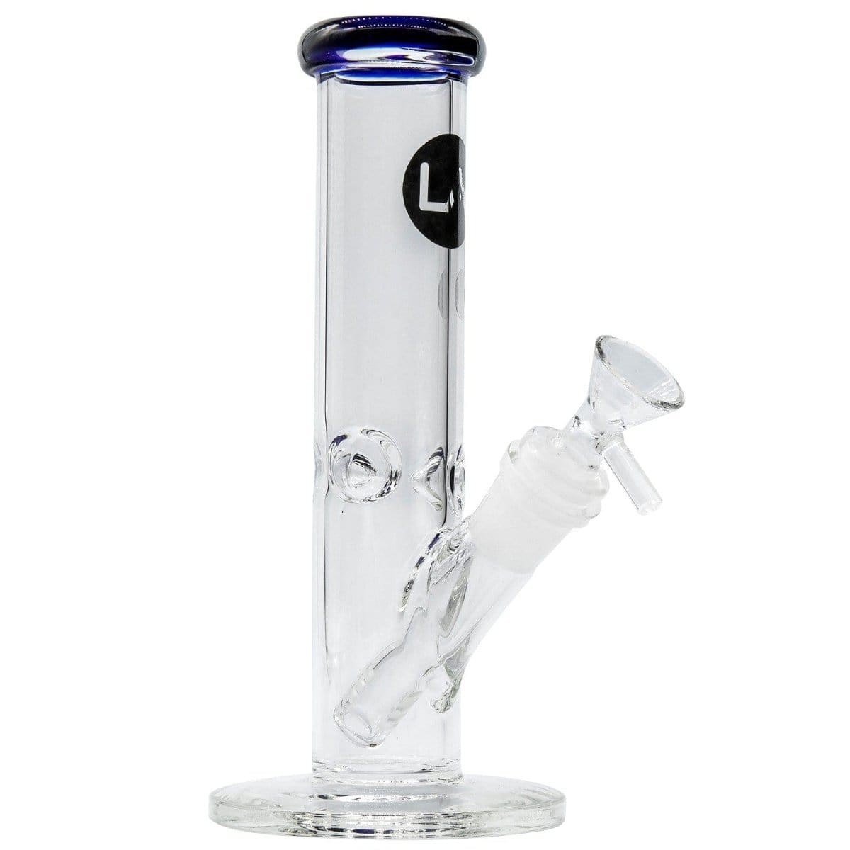 A studio shot of the 8-inch LA Pipes Straight Shooter Bong, displaying its clear glass construction and simple cylindrical shape.