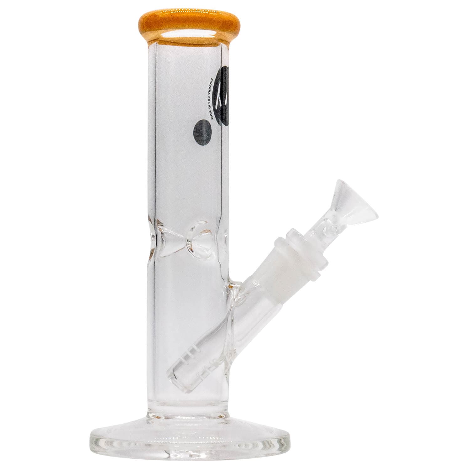 A studio shot of the 8-inch LA Pipes Straight Shooter Bong, showcasing its clear glass construction and simple, cylindrical shape.