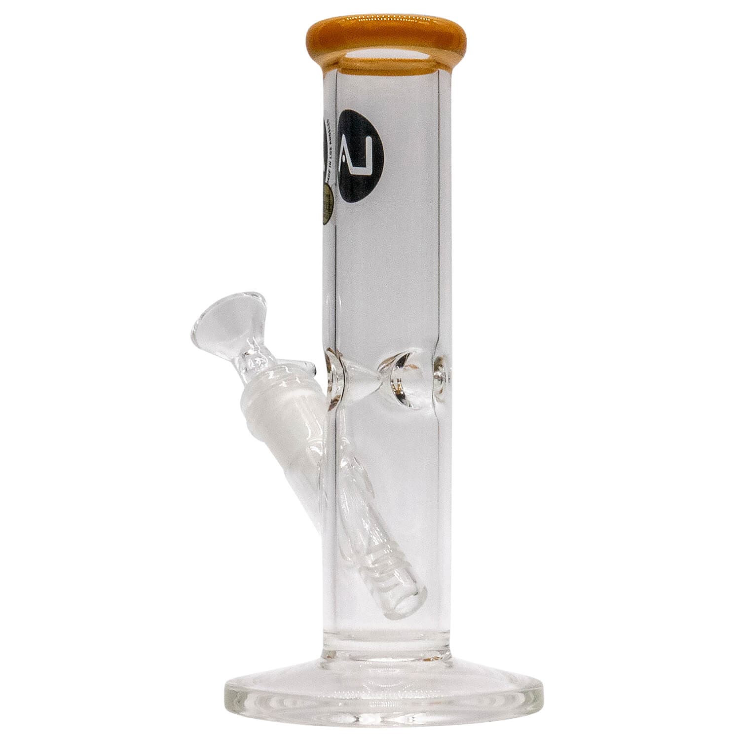Front view of the LA Pipes Straight Shooter Bong, an 8-inch clear glass bong with a classic, cylindrical shape.