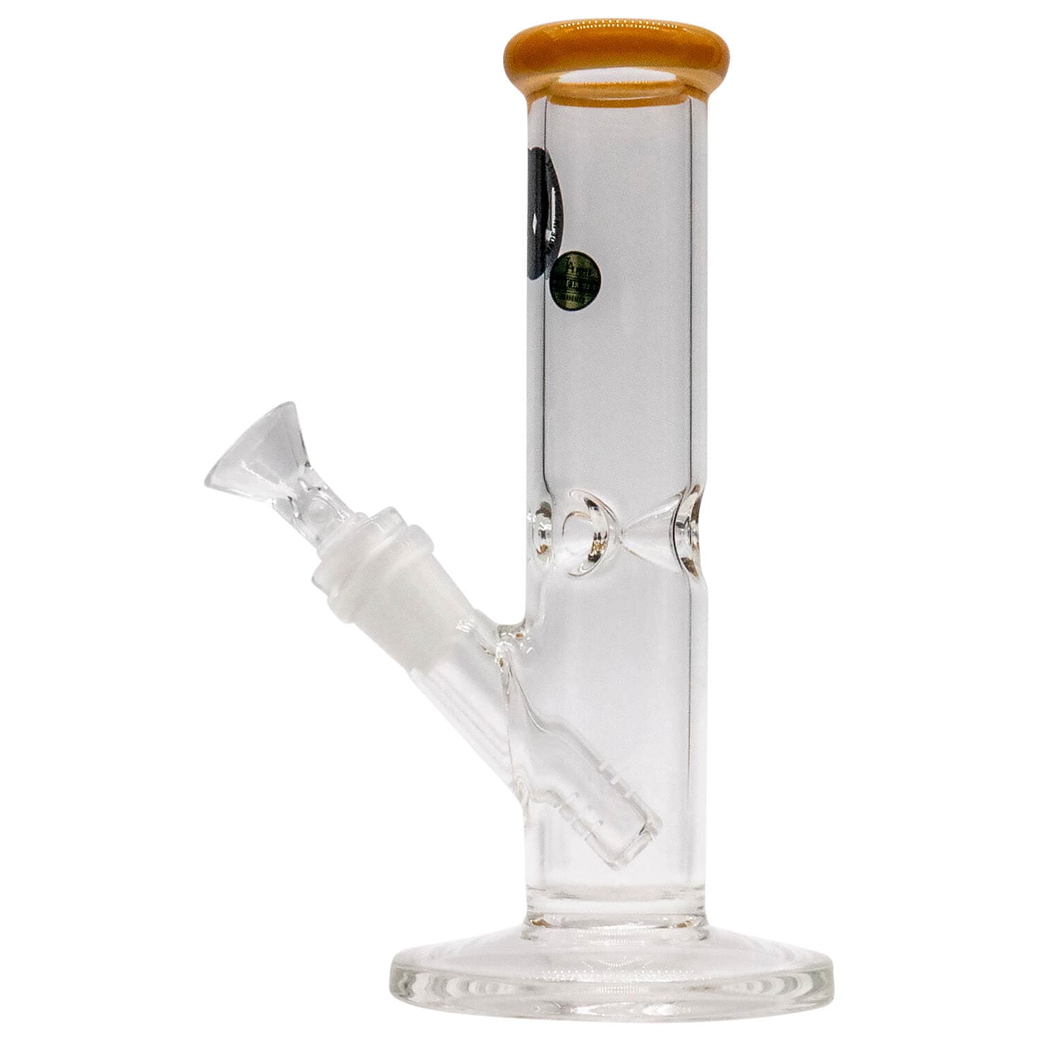 A straight-on view of the 8-inch LA Pipes Straight Shooter Bong, showcasing its clear glass construction and simple, cylindrical shape.