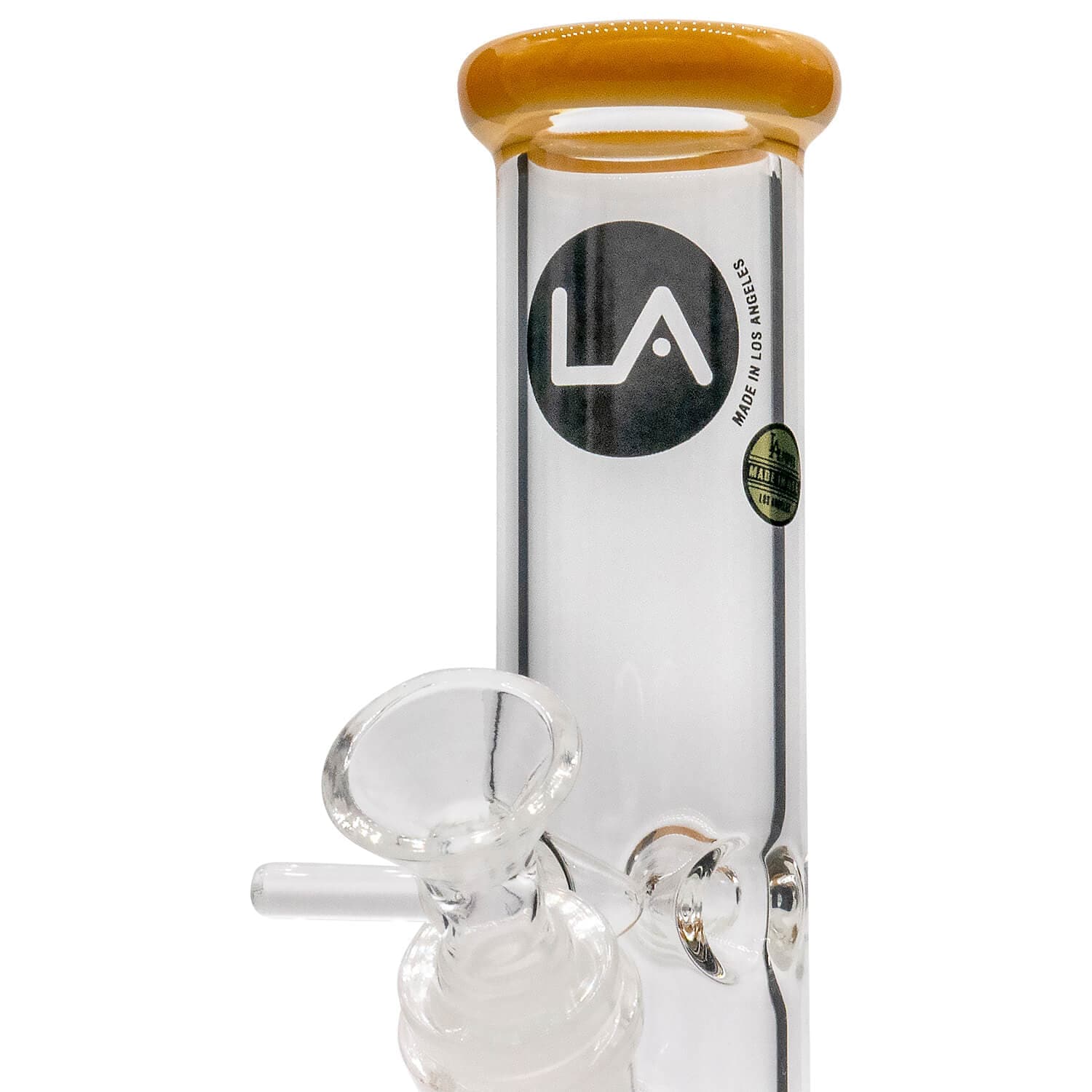Front view of the LA Pipes Straight Shooter Bong, an 8-inch clear glass water pipe with a simple, cylindrical shape.