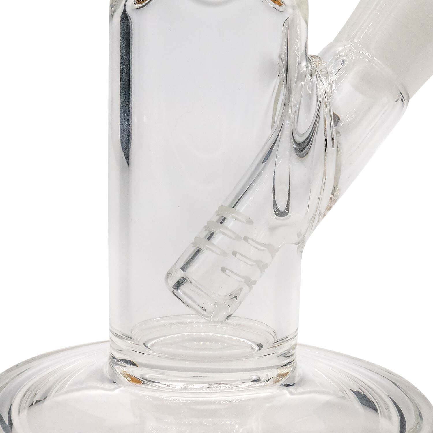 A straight-on view of the 8-inch LA Pipes Straight Shooter Bong, showcasing its clear glass construction and simple cylindrical shape.