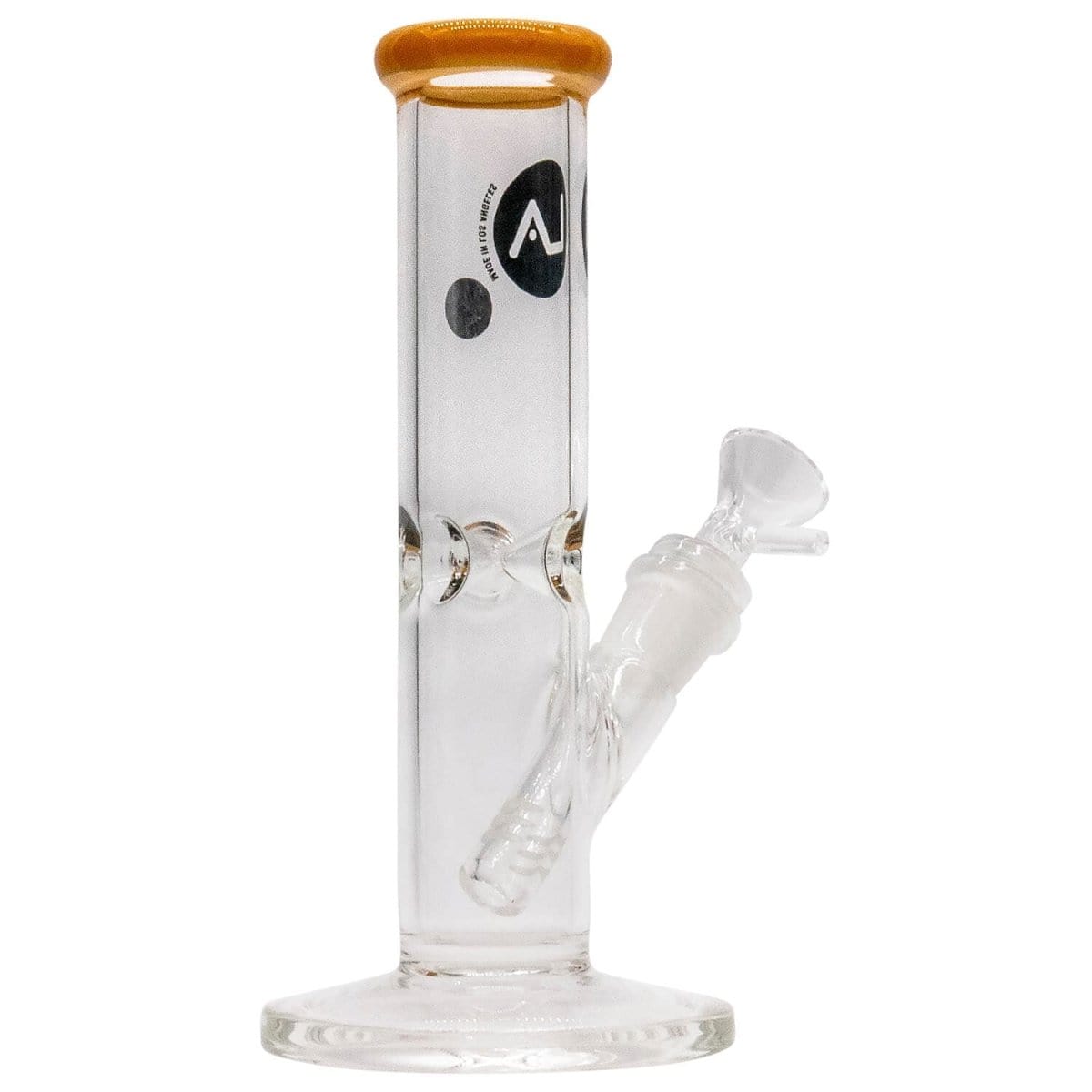 A straight-on view of the 8-inch LA Pipes Straight Shooter Bong, showcasing its clear glass construction and simple cylindrical shape.