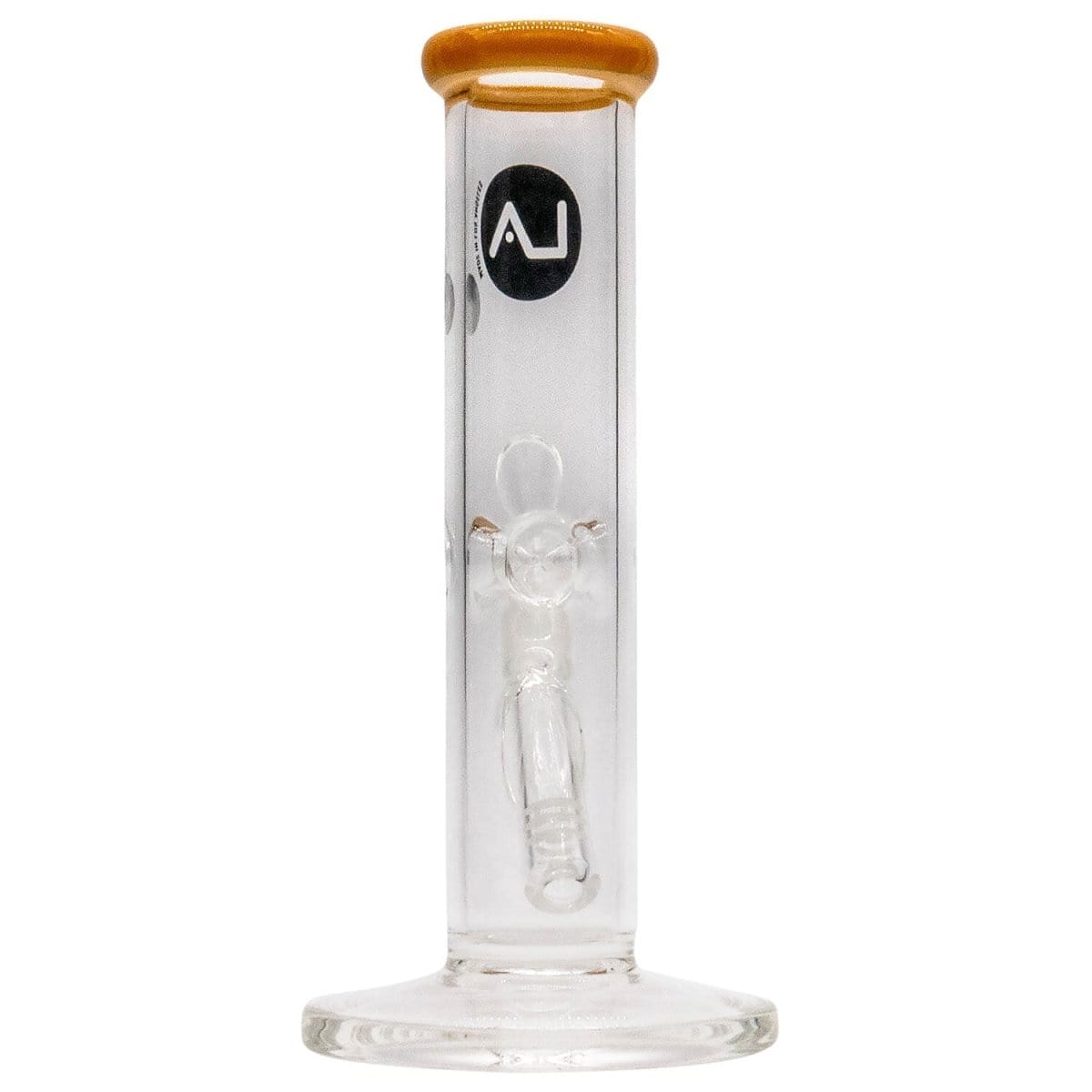 A straight-on view of the 8-inch LA Pipes Straight Shooter Bong, showcasing its clear glass construction and simple cylindrical shape.