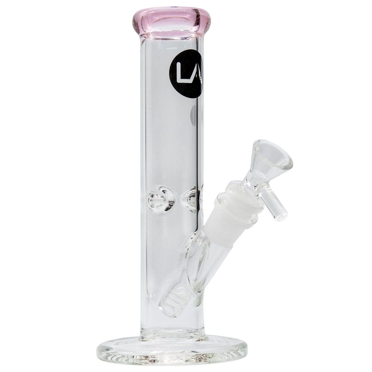 A front view of the 8-inch LA Pipes Straight Shooter Bong, displaying a simple, clear glass design.