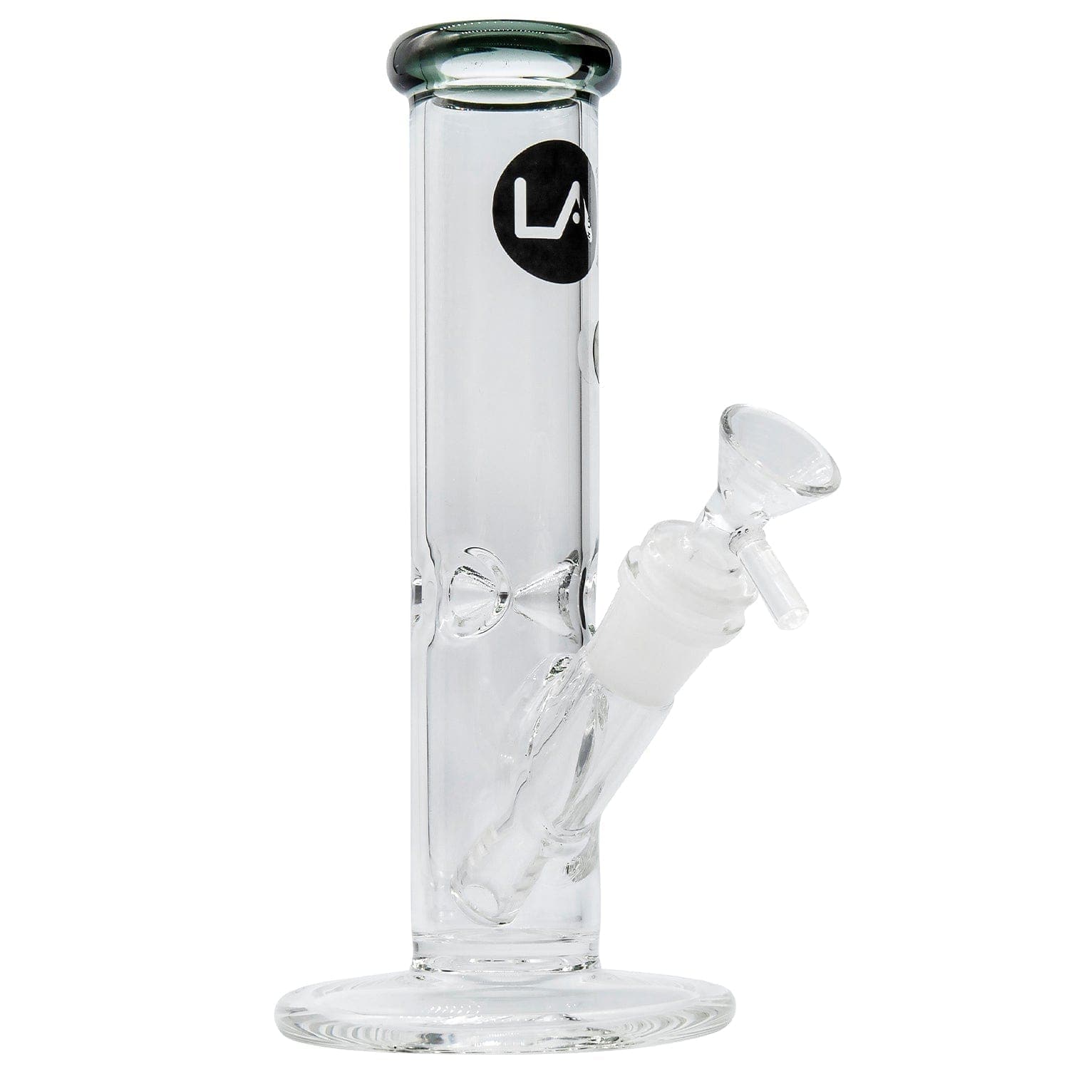 Front view of the 8-inch LA Pipes Straight Shooter Bong, a clear glass tube with a simple, minimalist design.