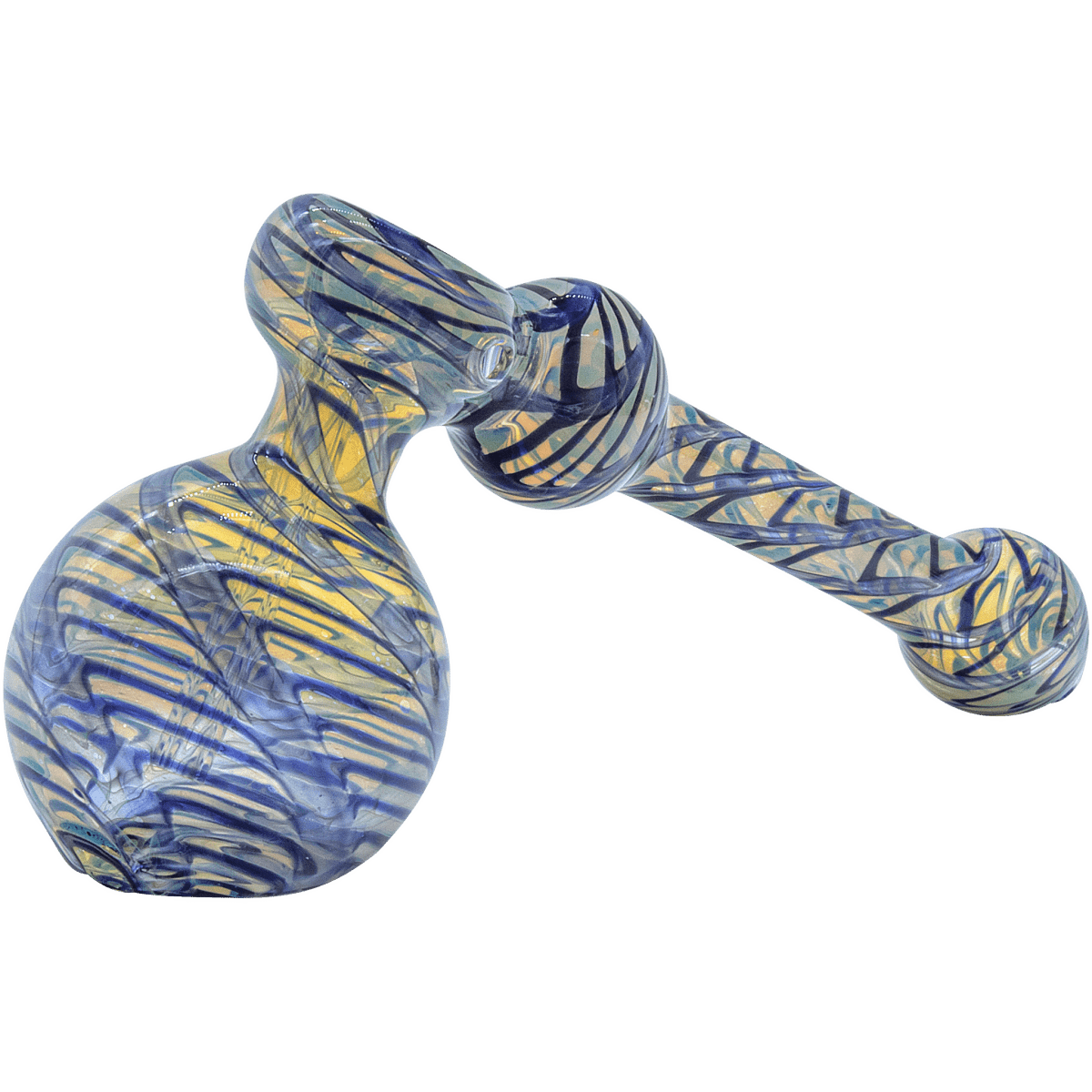 A front view of the "Full Rake" Fumed Hammer Bubbler Pipe, showcasing its colorful, textured glass design.