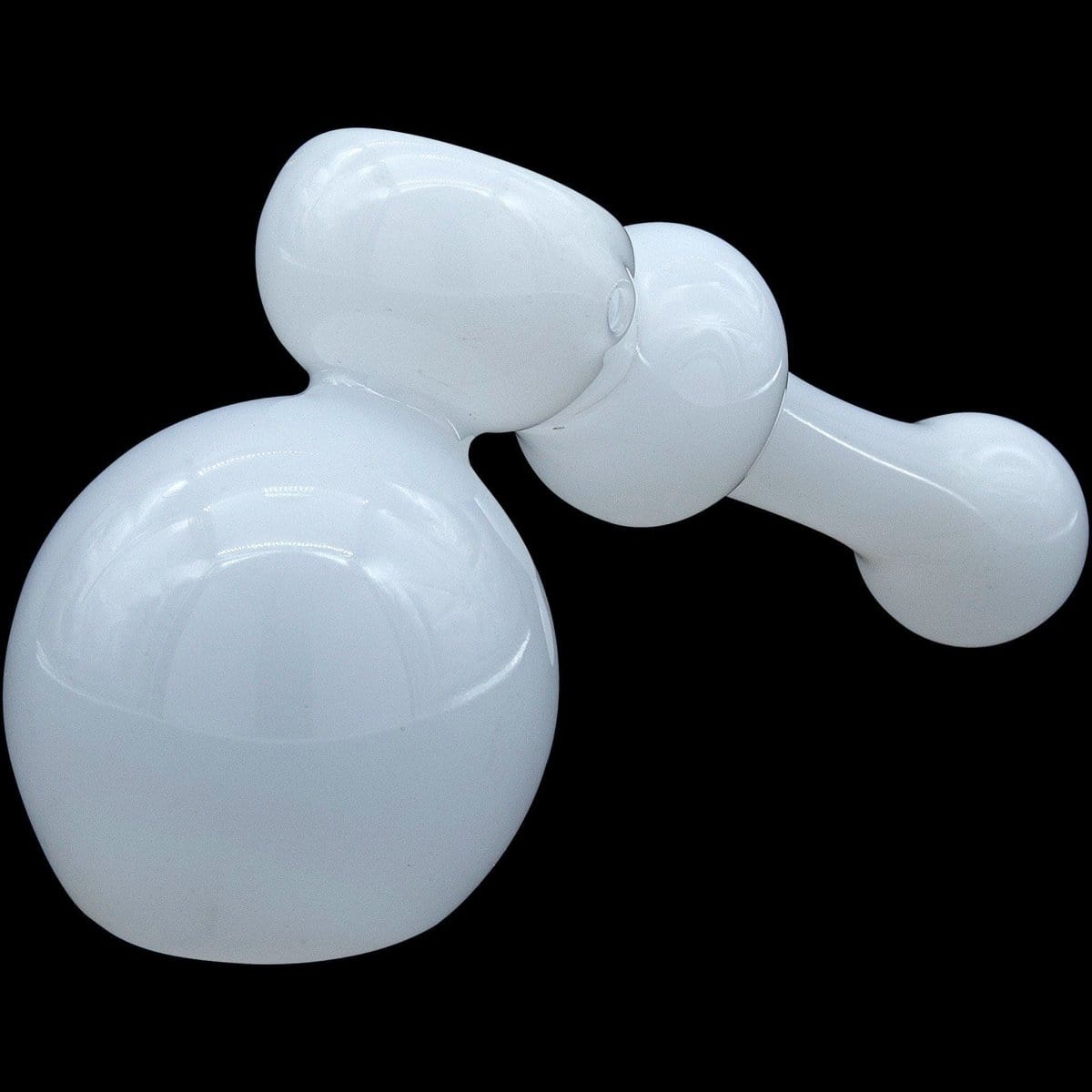 Front view of the "Ivory Hammer" Glass Hammer Bubbler Pipe, showcasing its rounded glass form and smooth, curved neck.