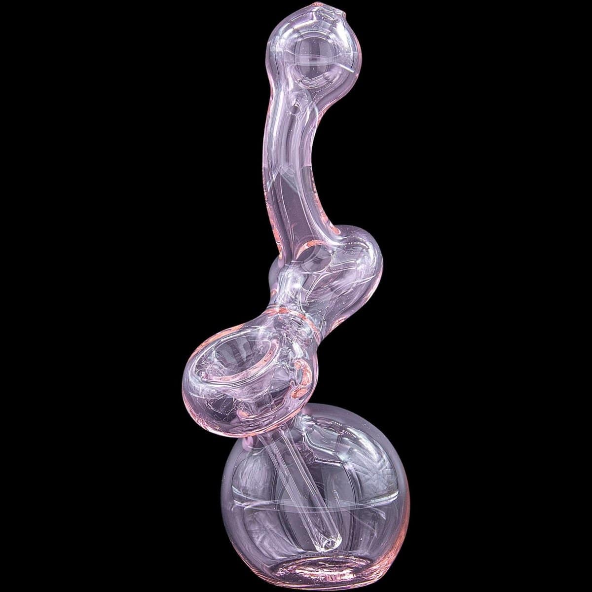 A side view of the "Sherbub" Glass Sherlock Bubbler Pipe, showing its curved form in translucent glass.