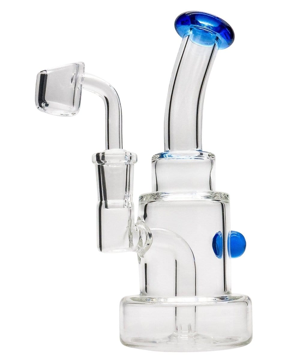 Front view of the Layer Cake Color Accented Dab Rig, showcasing the clear glass construction with colorful accents.