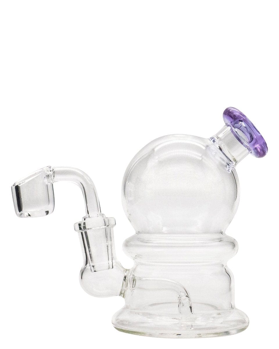 Front view of the Nano Globe Rig, a small, clear glass rig with a rounded globe shape and a visible joint.