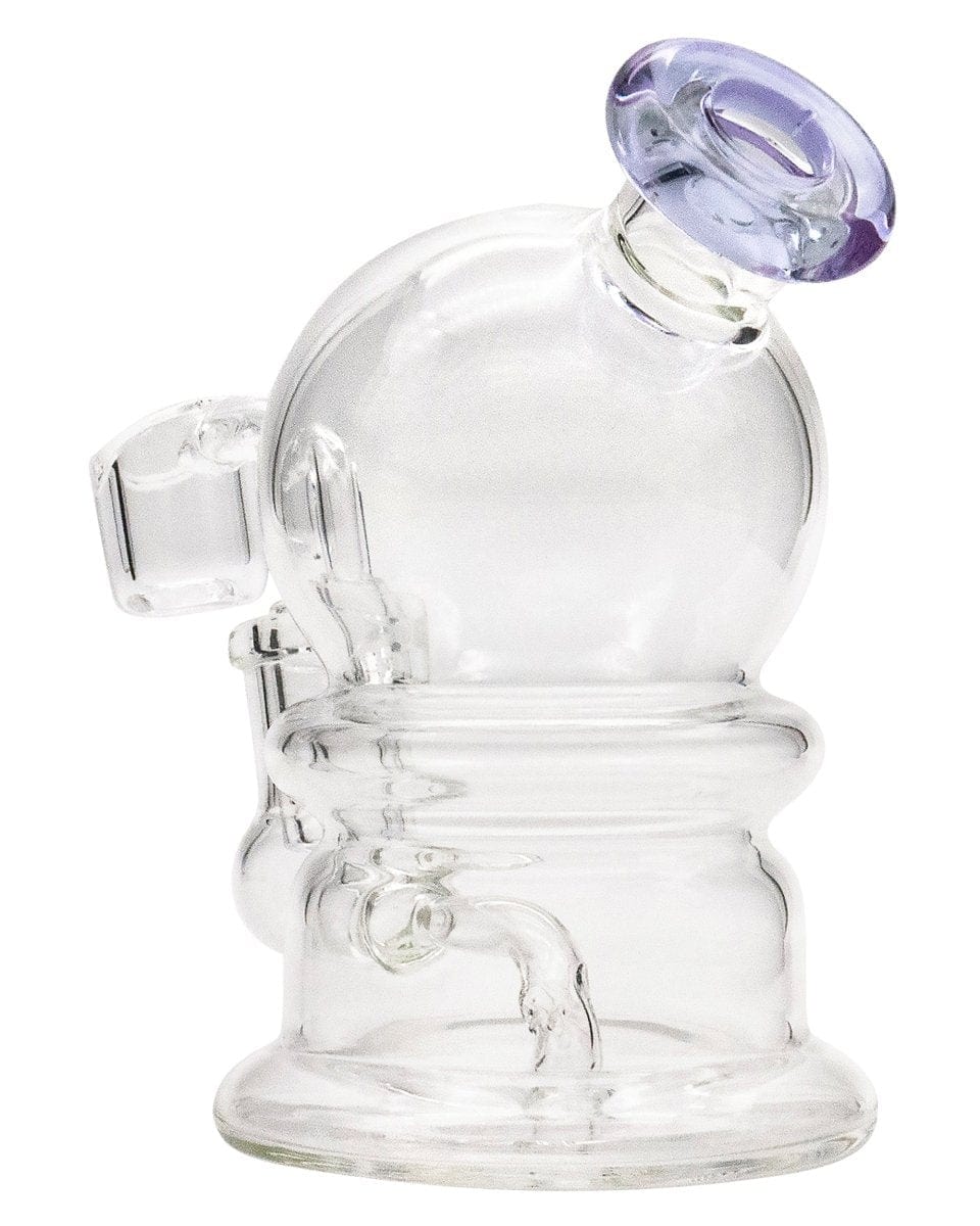 Front view of the Nano Globe Rig, a clear glass rig with a rounded globe shape and visible joint.