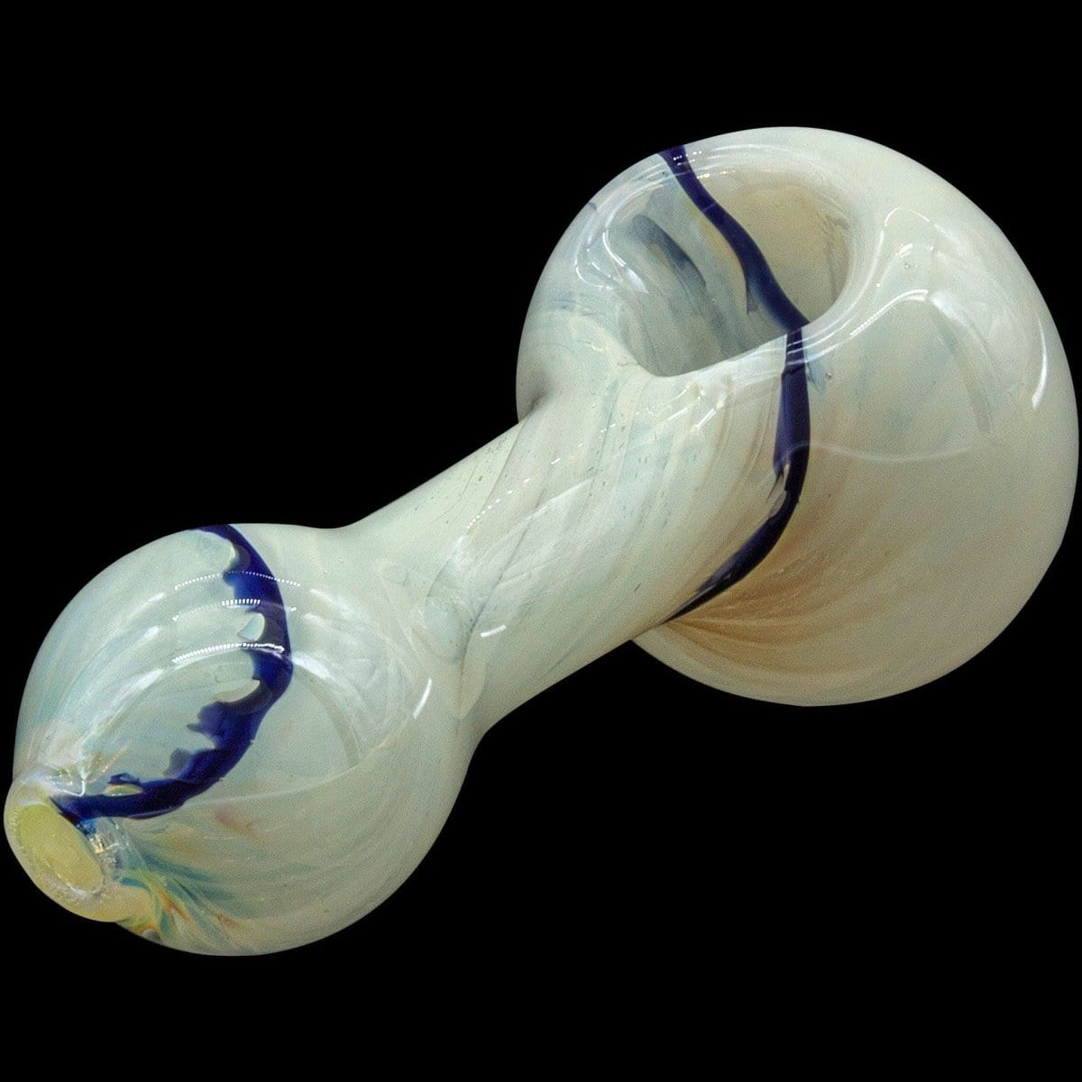 A side view of the “Bones” White Color Spoon Pipe, showcasing its curved form and smooth, white finish.