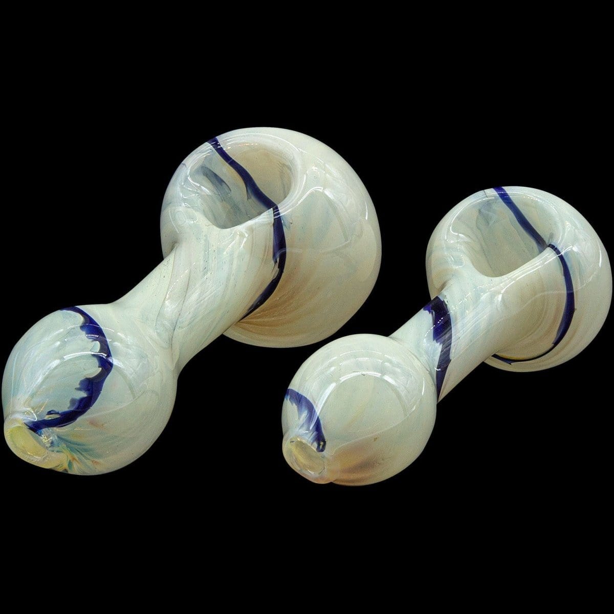 A side view of the “Bones” White Color Spoon Pipe, featuring a curved design and smooth, white finish.