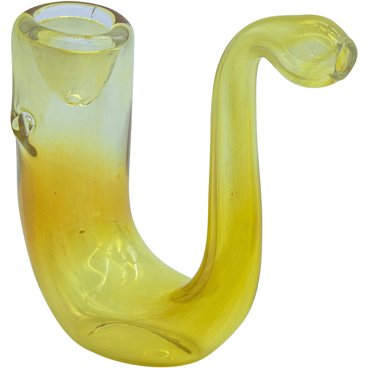 A side view of the “Calabash” Fumed Glass Sherlock pipe with a curved design and smoky glass finish.