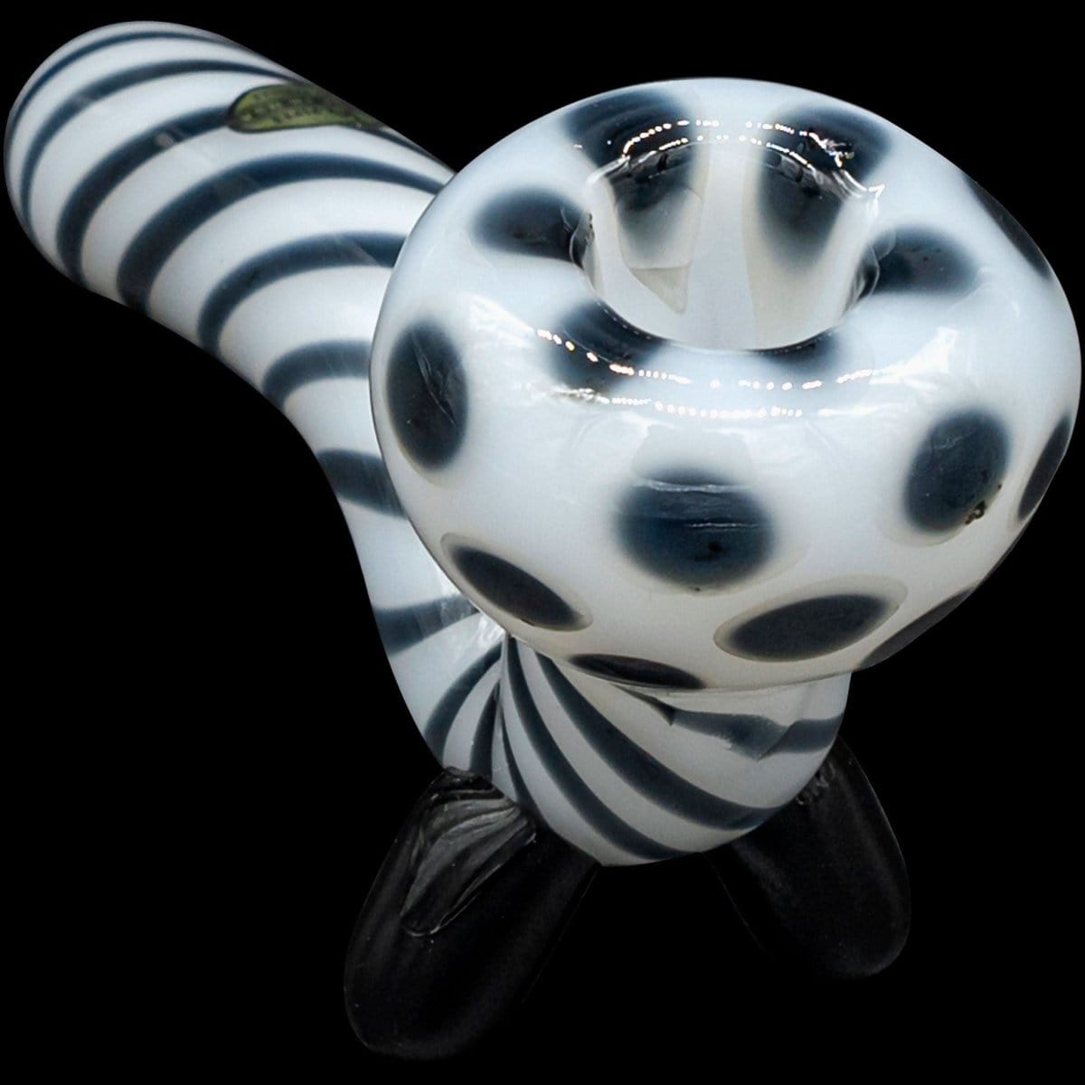 A side view of the "Ivory Locks" Bone White Sitting Sherlock Glass Pipe, showcasing its curved form and smooth white finish.