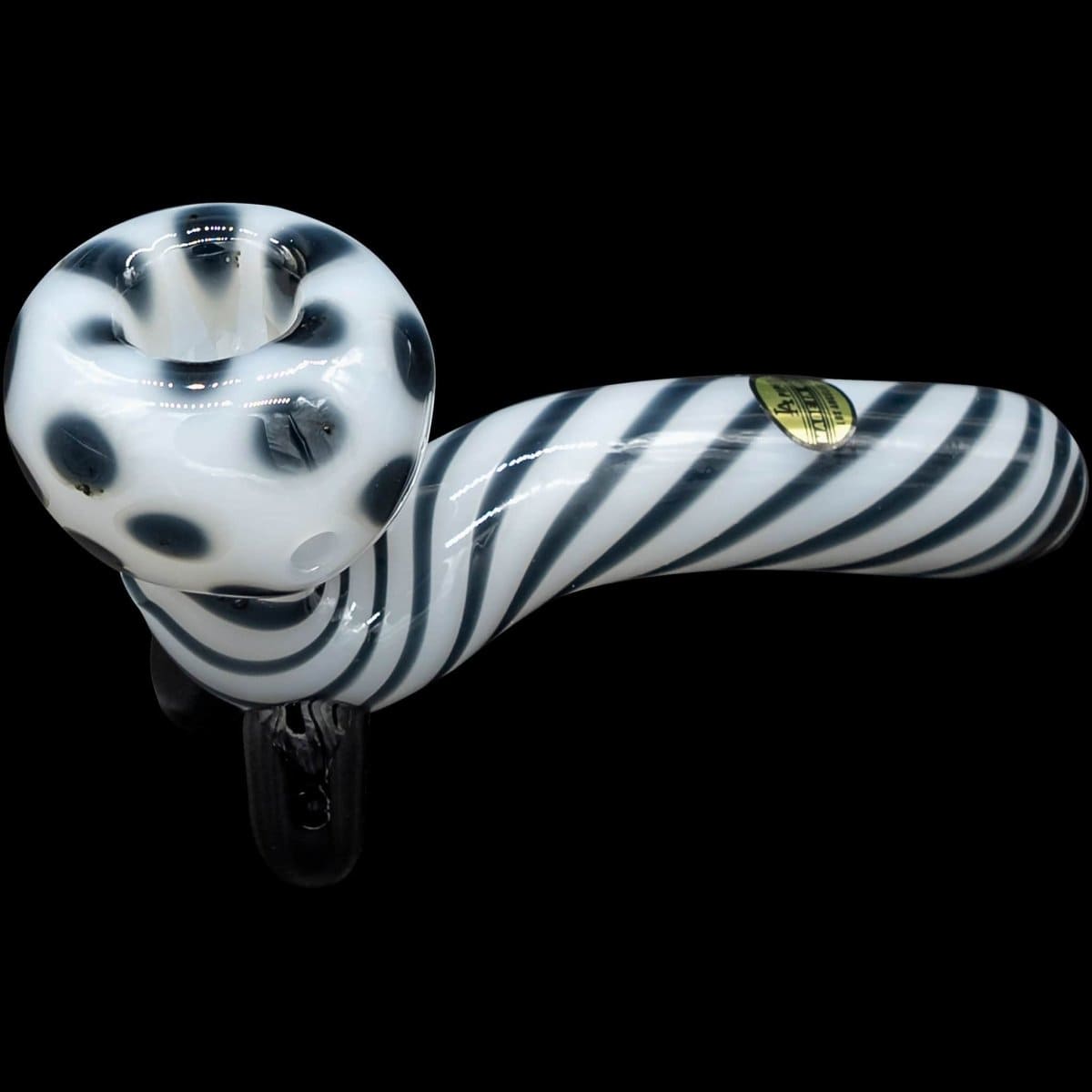 A side view of the “Ivory Locks” Bone White Sitting Sherlock Glass Pipe, showing its curved shape and polished finish.