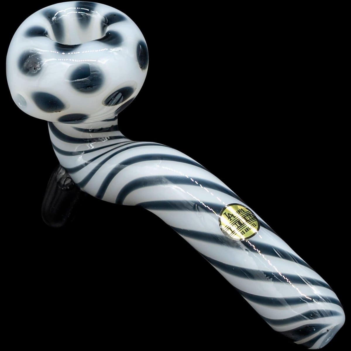 A side view of the “Ivory Locks” Bone White Sitting Sherlock Glass Pipe, showing the curved bowl and smooth white glass.