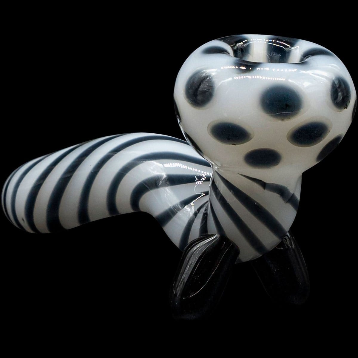 A three-quarter view of the “Ivory Locks” Bone White Sitting Sherlock Glass Pipe, showcasing its curved bowl and smooth, porcelain-like finish.
