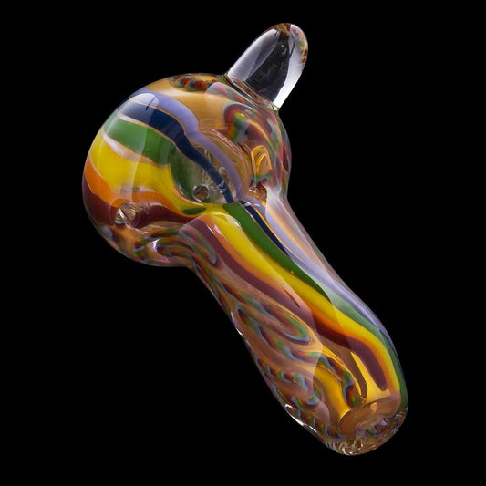 A detailed close-up of the "Rainbow Gold" Fumed Marble Pipe, displaying colorful swirls within the glass material.