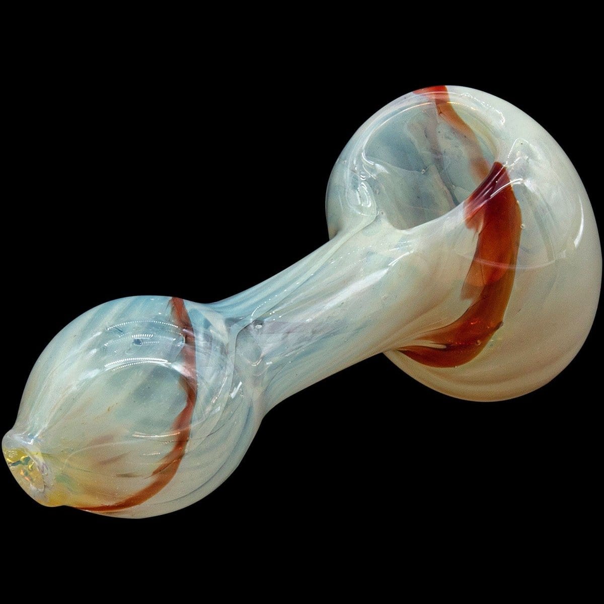 A side view of the “Bones” White Color Spoon Pipe, showing its curved shape and glossy white finish.
