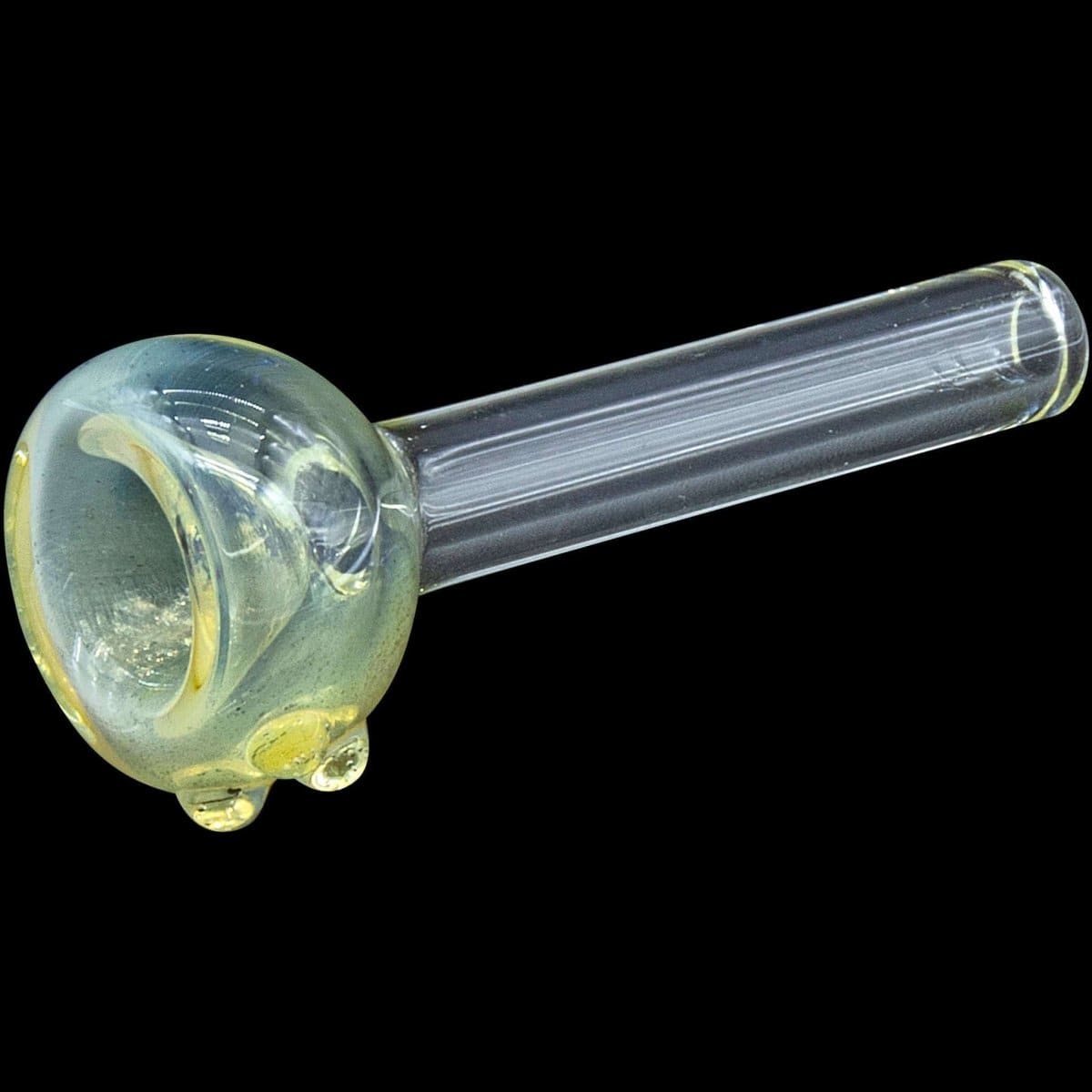 A close-up, angled view of the Fumed Snapper Bowl Pull-Stem Slide, showing its clear glass construction and subtle fume pattern.