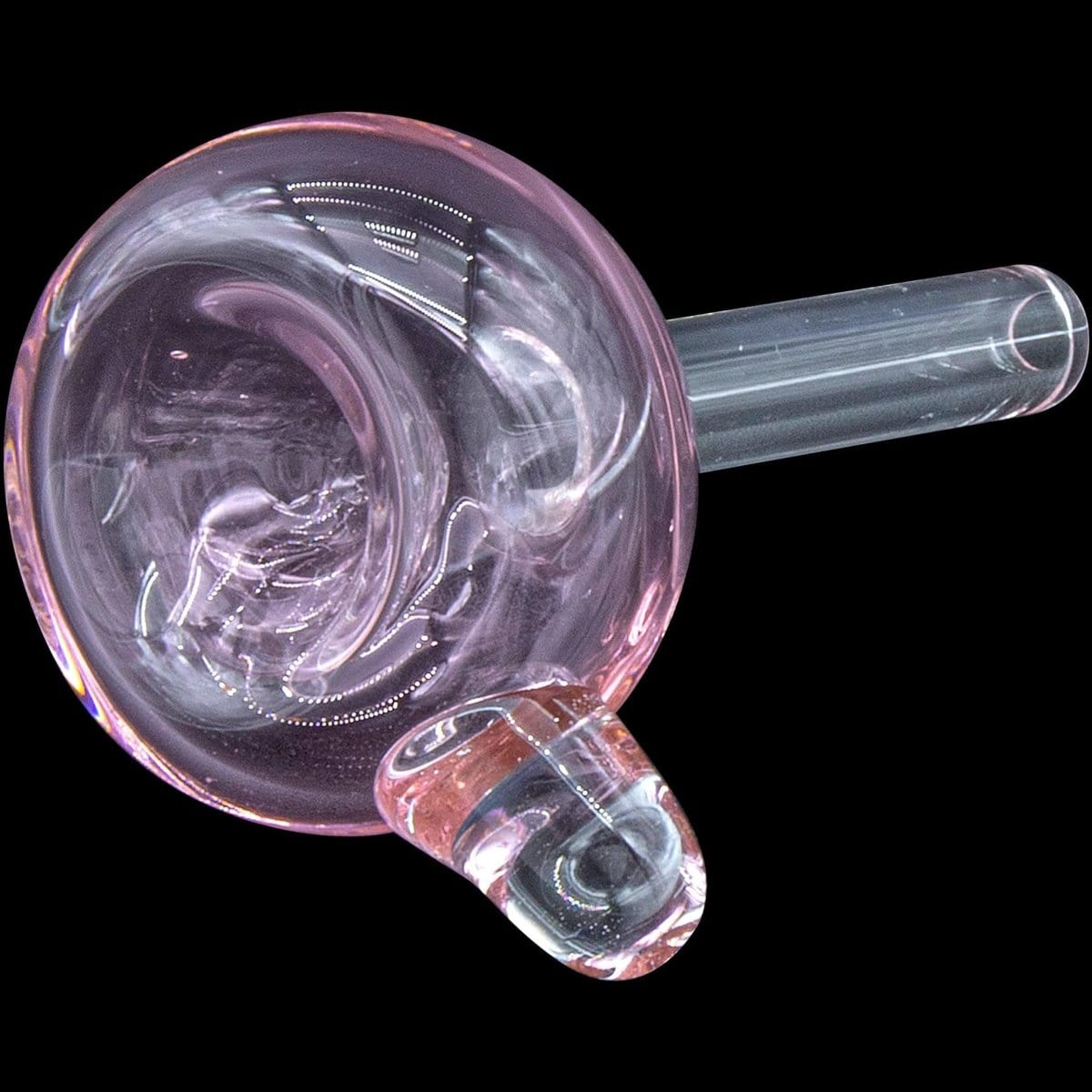 A close-up of the Bubble Bowl 9mm Pull-Stem Slide, showcasing its curved glass and translucent purple hue against a dark background.