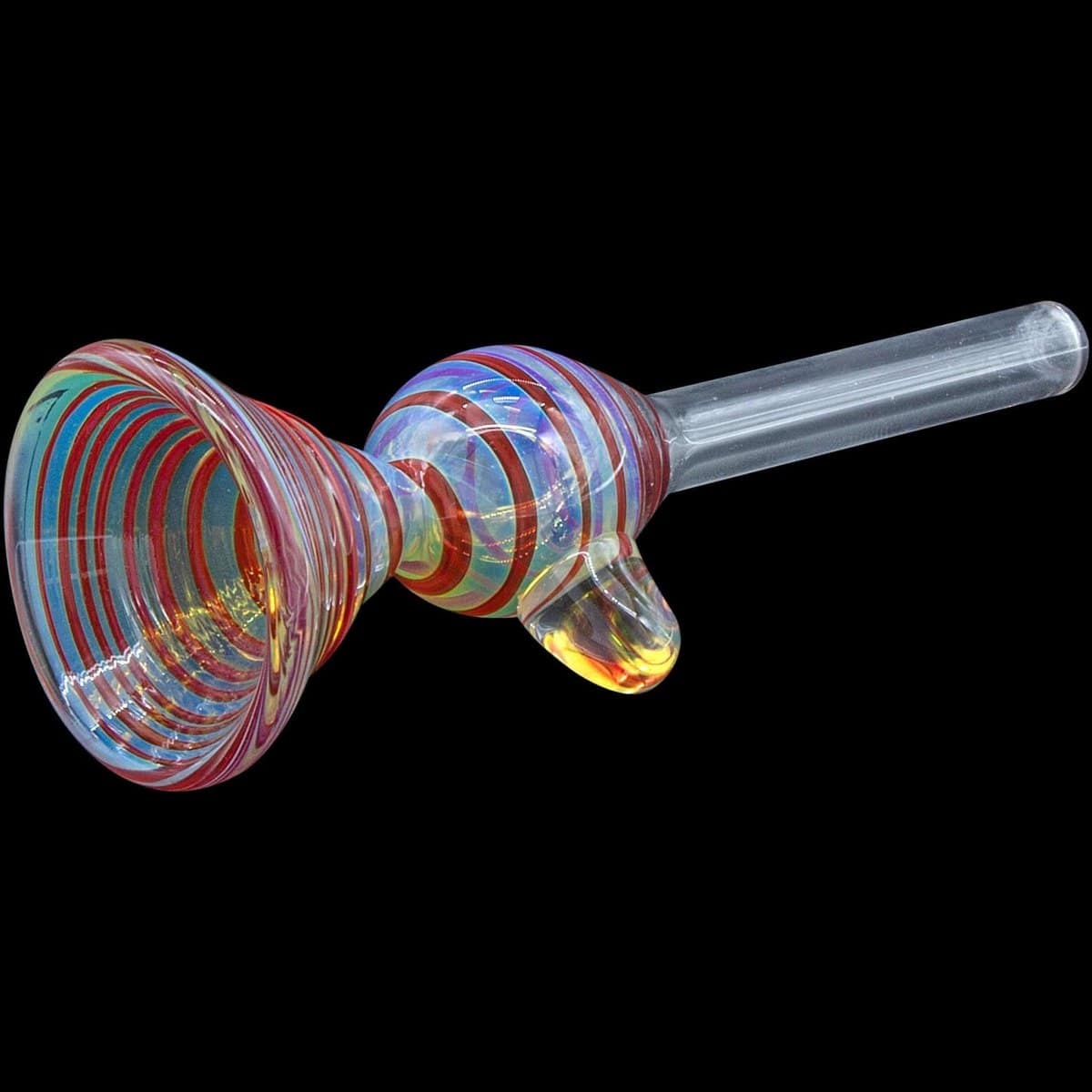 A close-up view of the "Loud Speaker" Pull-Stem Slide Bowl, showcasing its colorful glass construction and pull-stem design.