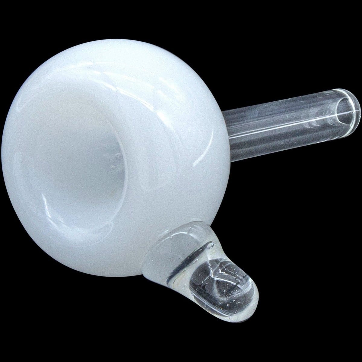 A side view of the Bubble Bowl 9mm Pull-Stem Slide, showing the clear glass pull-stem against a black background.