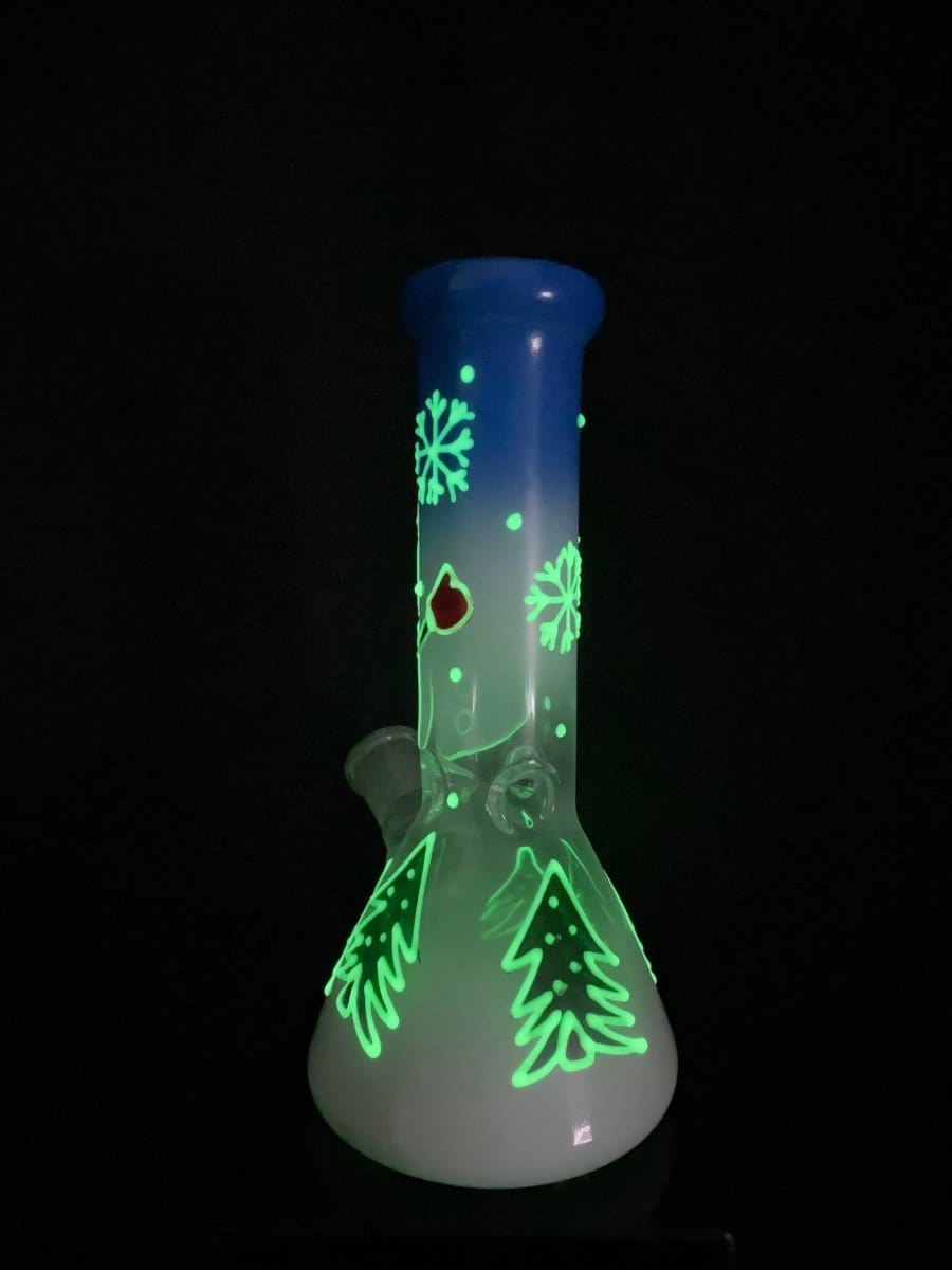 SBC Glass Glow In The Dark "Let it Snow-man" Beaker Bong