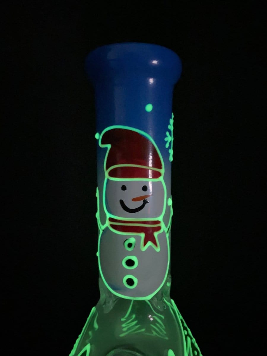 SBC Glass Glow In The Dark "Let it Snow-man" Beaker Bong