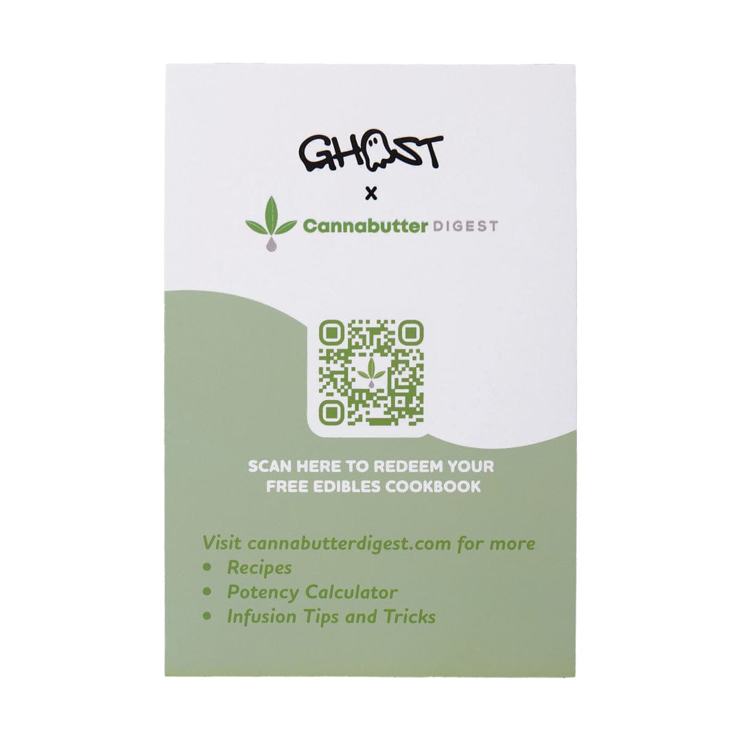 A close-up of the Levo x Ghost Infuser promotional graphic features a QR code with text promising a free recipe ebook.