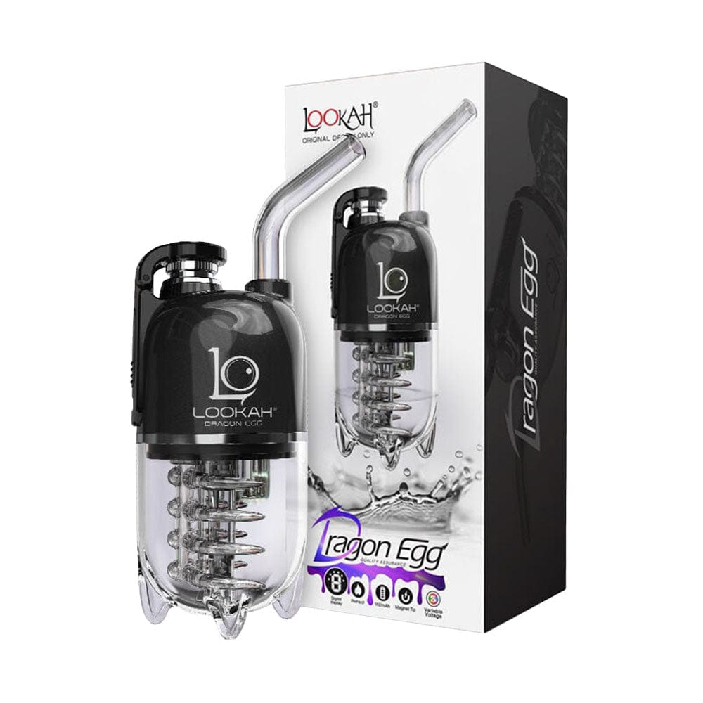 Front view of the Lookah Dragon Egg eRig Bubbler, displaying its sleek, modern design and clear glass construction.