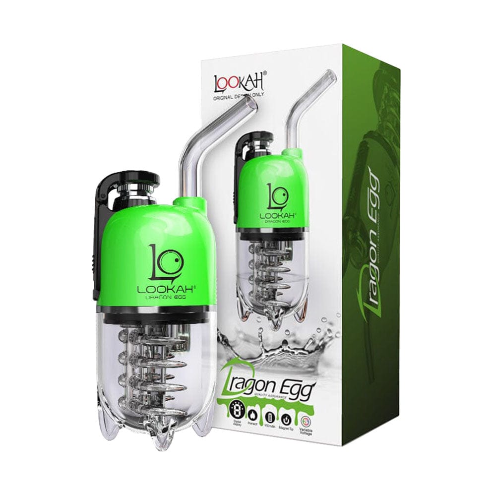 Front view of the Lookah Dragon Egg eRig Bubbler, showcasing its clear glass construction and compact, egg-shaped design.