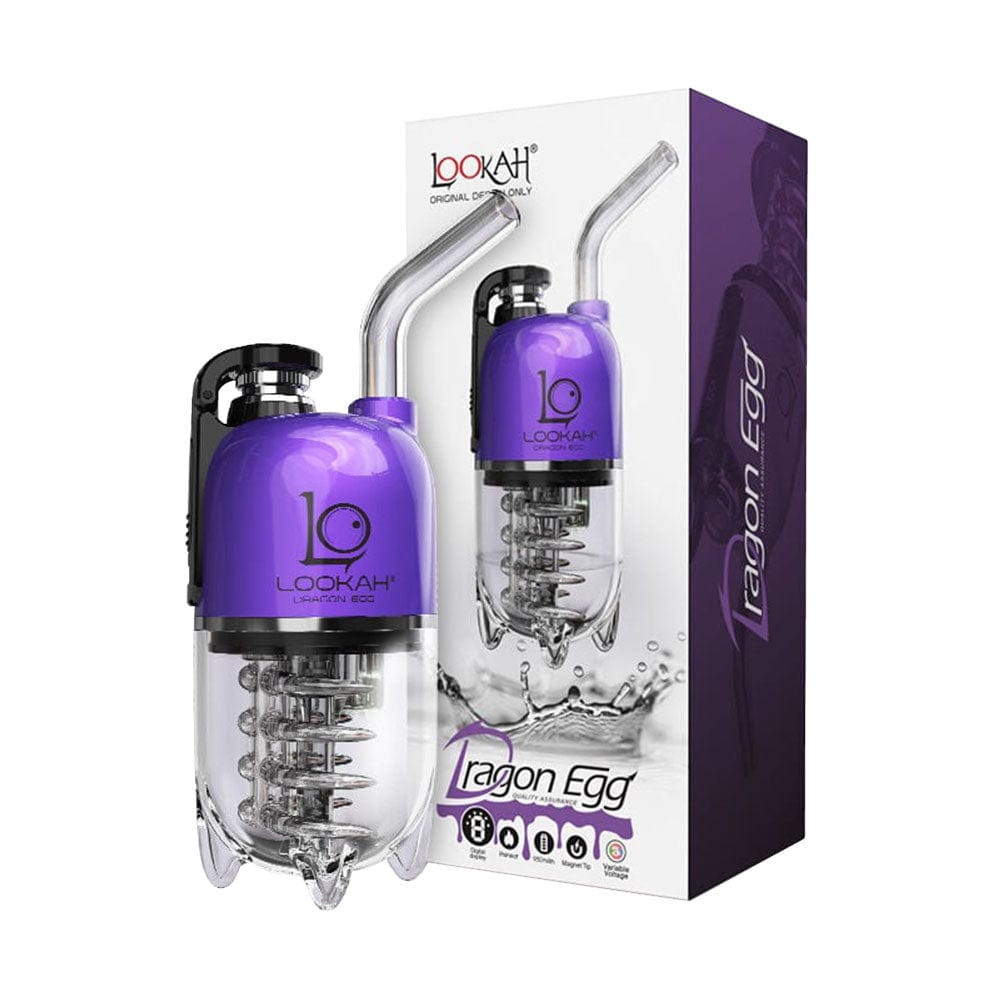 Front view of the Lookah Dragon Egg eRig Bubbler, showcasing its rounded form and sleek, metallic finish.