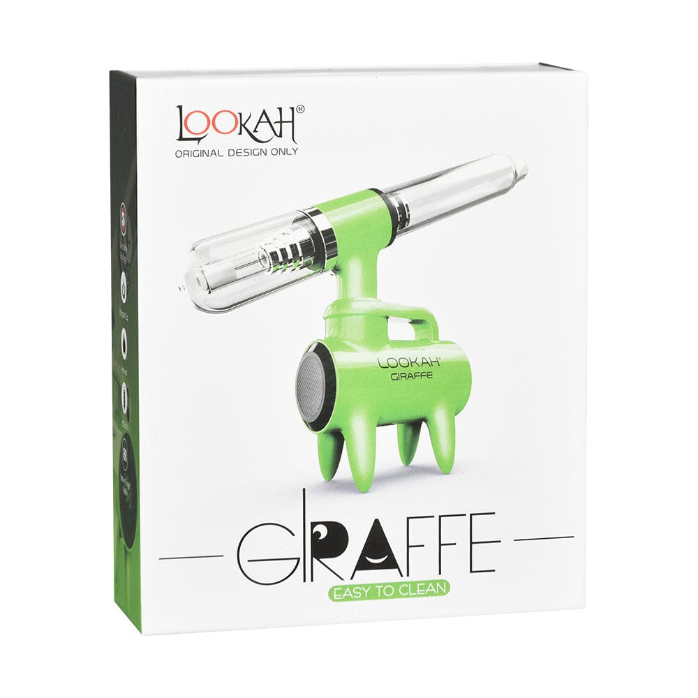 Front view of the Lookah Giraffe Nectar Collector with a sleek design and a metallic finish, against a dark backdrop.