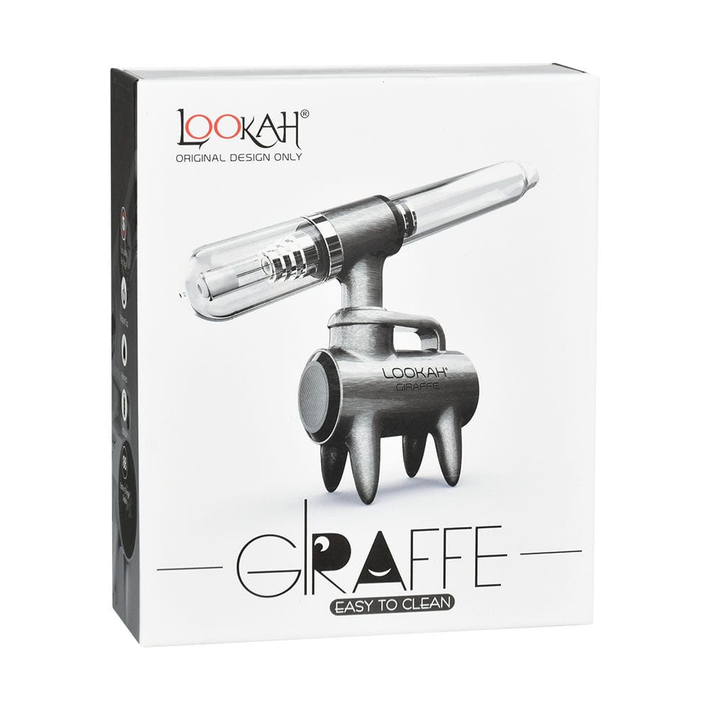 Front view of the Lookah Giraffe Nectar Collector with a metallic finish and branded text on a plain white background.