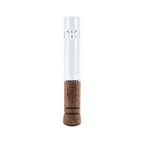 A straight-on view of the Marley Natural Black Walnut Taster, showcasing its smooth wooden base and clear glass tube.