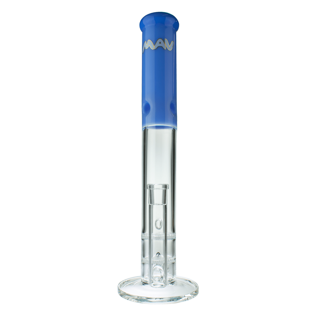 Front view of the 16" Double Honeycomb Straight Tube Bong, showcasing its clear glass construction and simple cylindrical shape.