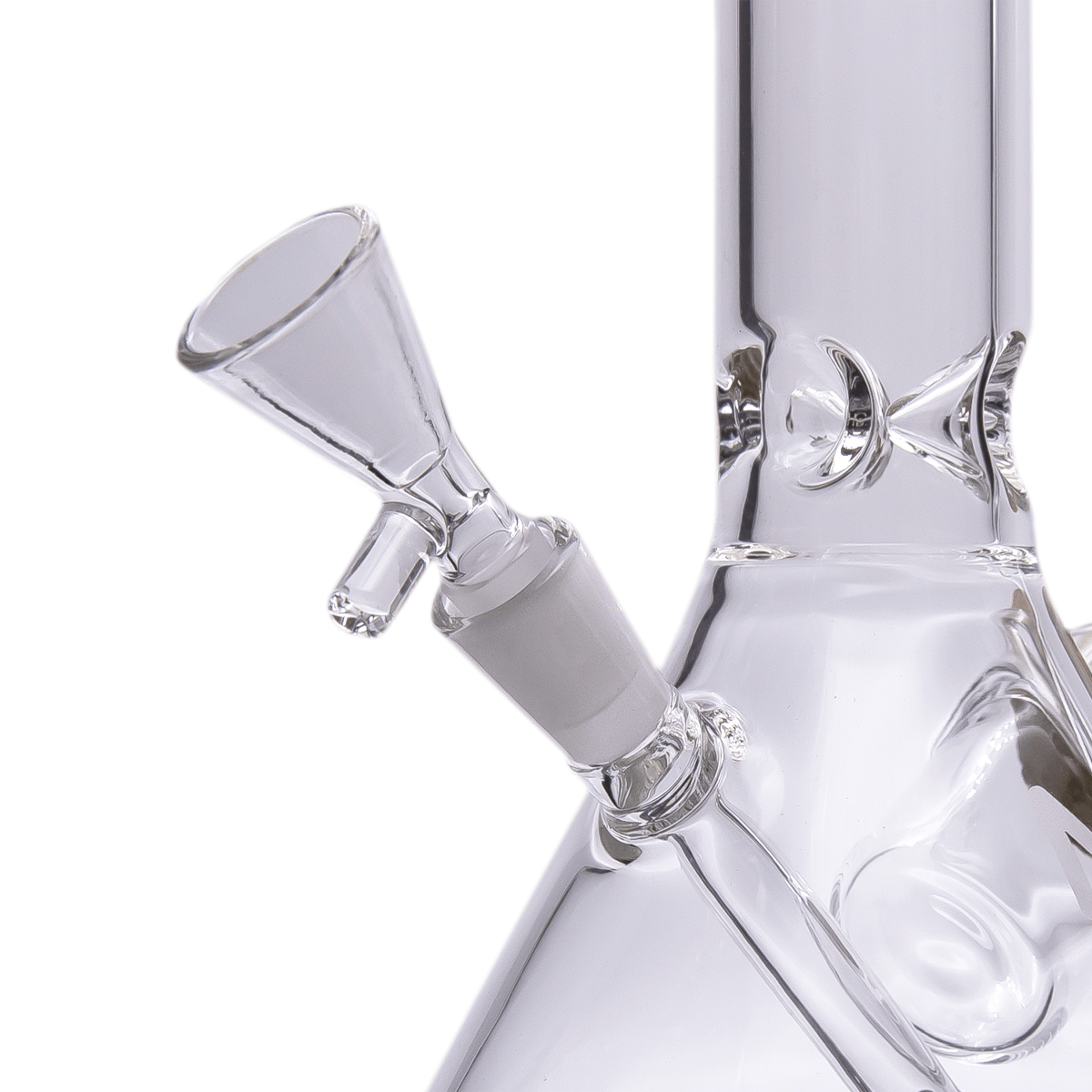 Close-up angled view of the MJ Arsenal Cache Bowl (10mm) glass joint and funnel-shaped bowl against a white background.