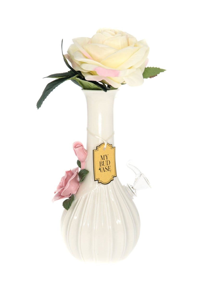 A close-up shot of the My Bud Vase Rose Porcelain Vase Water Pipe, showcasing its delicate, floral design.