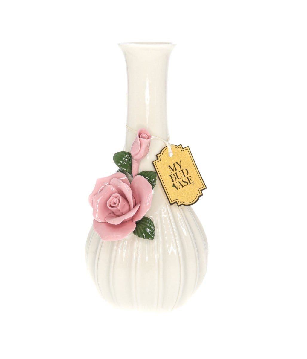 A close-up shot of the My Bud Vase Rose Porcelain Vase Water Pipe, showcasing its delicate floral design and white porcelain finish.