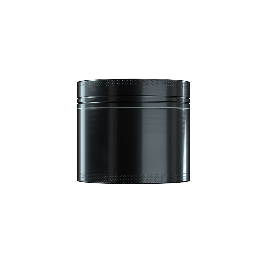 Front view of the Myster 4-Piece Grinder, a sleek, cylindrical metal grinder against a plain white backdrop.