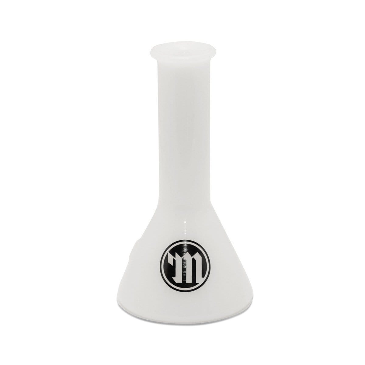 A front view of the Myster Beaker Bowl Glass Pipe, showcasing the clear glass bowl with a simple, cylindrical shape.