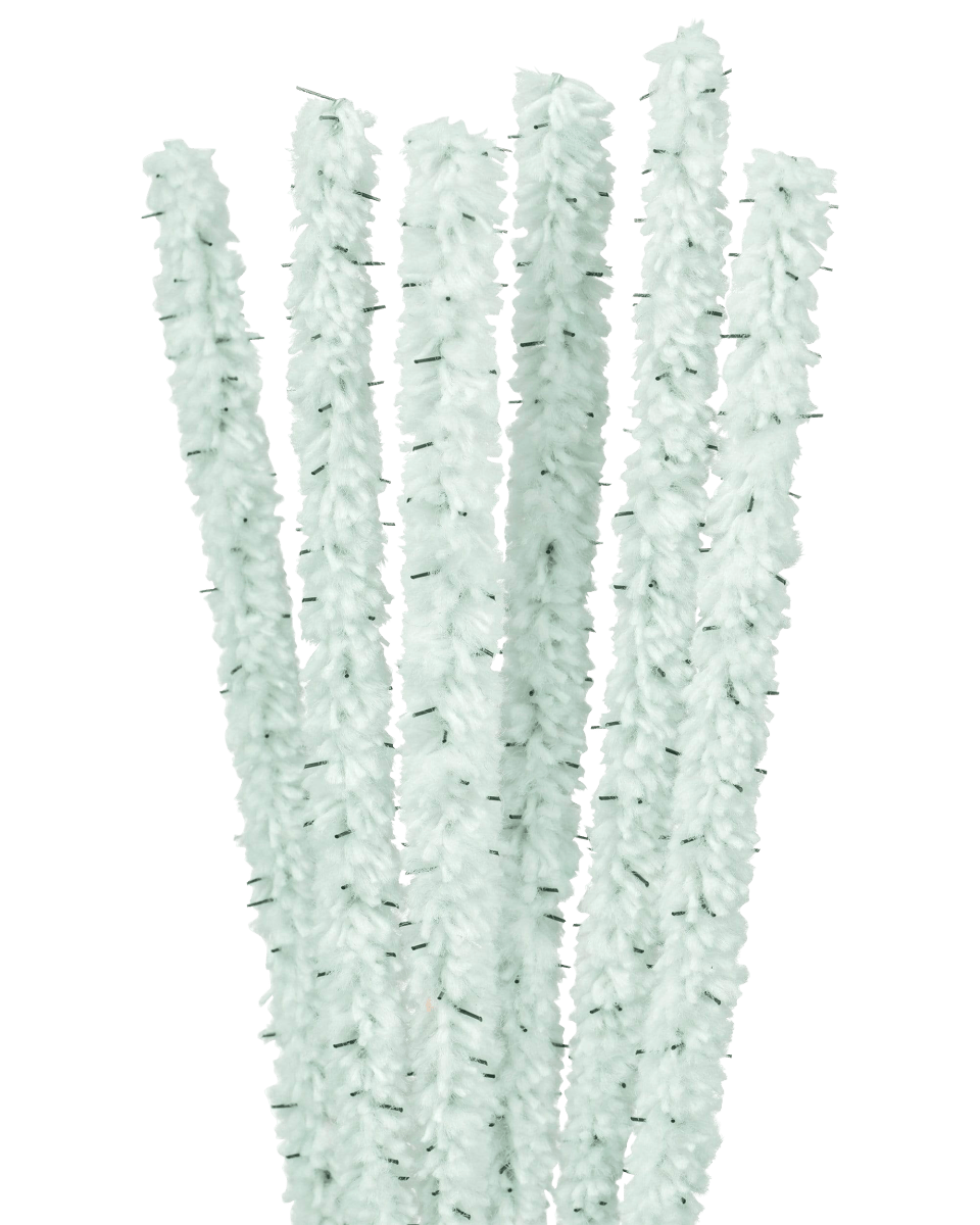 A close-up shot of several colorful Barbed Pipe Cleaners arranged against a plain white background.