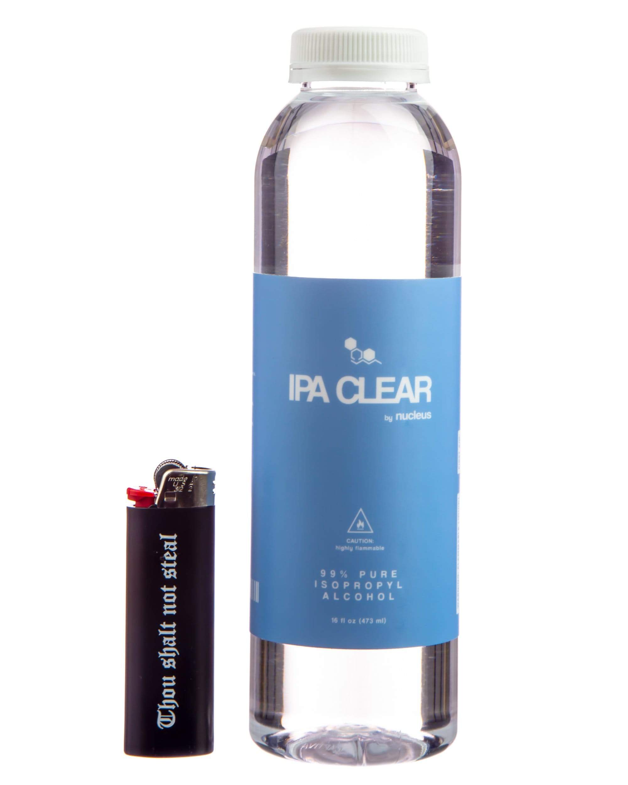 Front view of the Pure Isopropyl Alcohol in a clear plastic bottle with a simple label design.