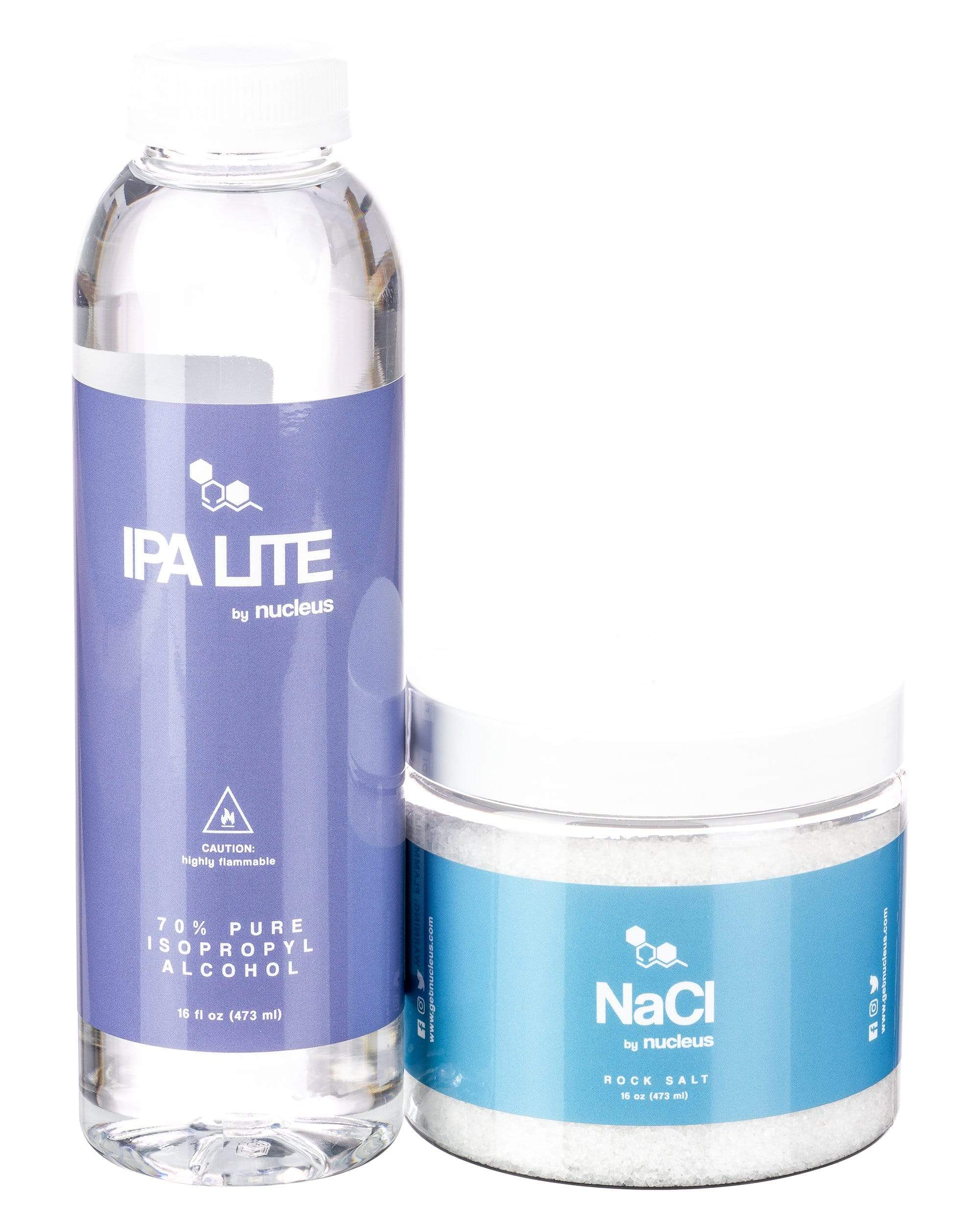 Front view of the Pure Isopropyl Alcohol container with a blue label and white text, positioned against a neutral background.