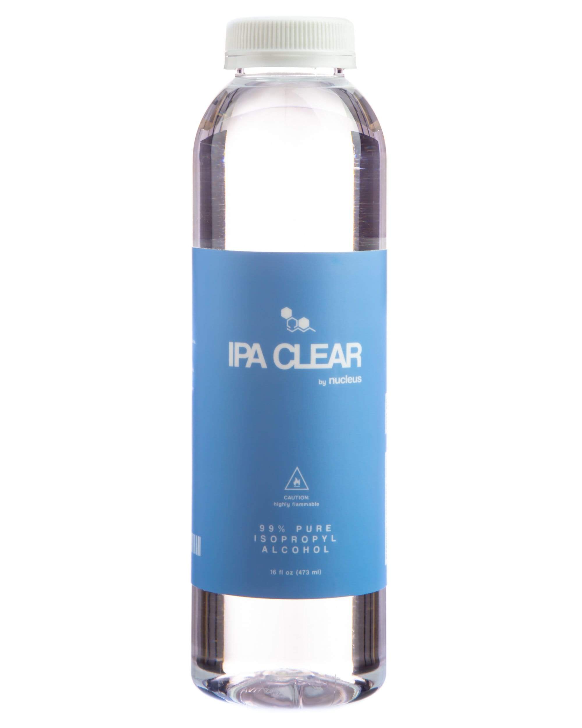 Front view of the Pure Isopropyl Alcohol in a clear plastic bottle with a simple label.