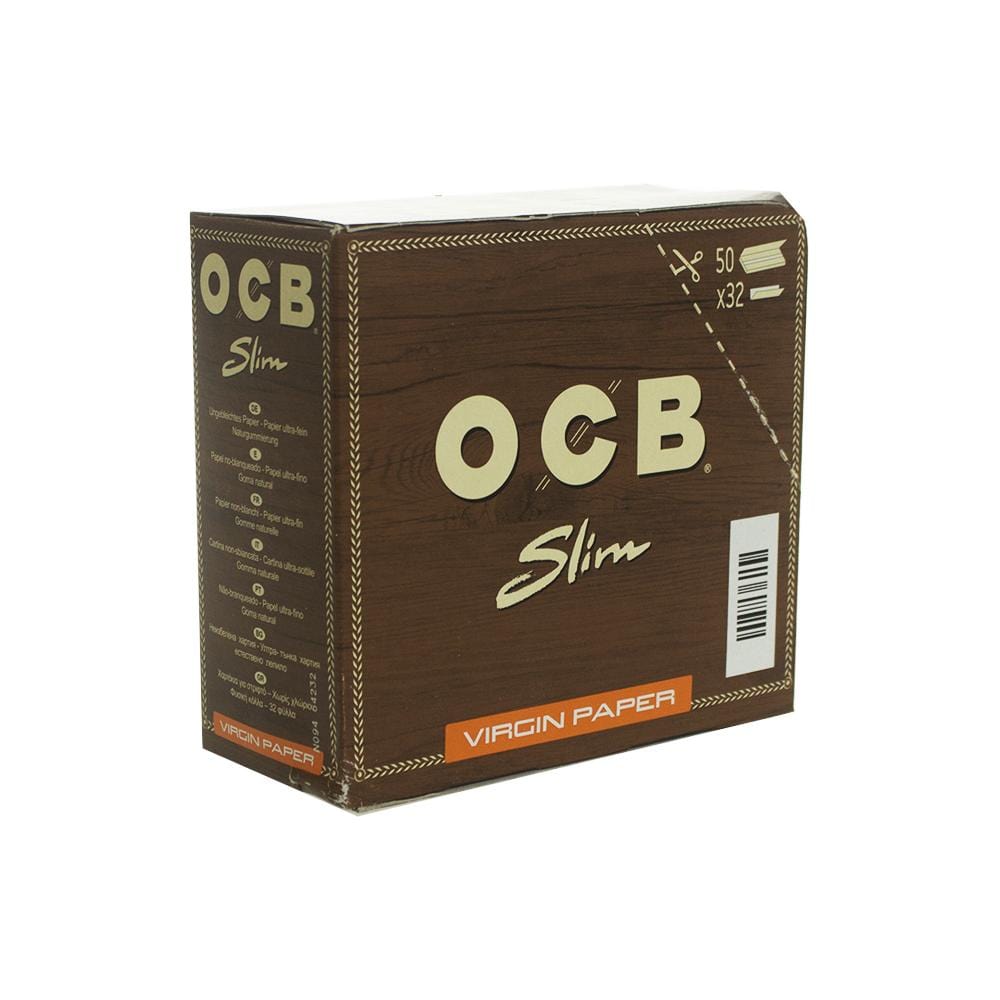 Front view of OCB - Unbleached King Size Slim Rolling Papers package with visible branding and a count of 50 papers.