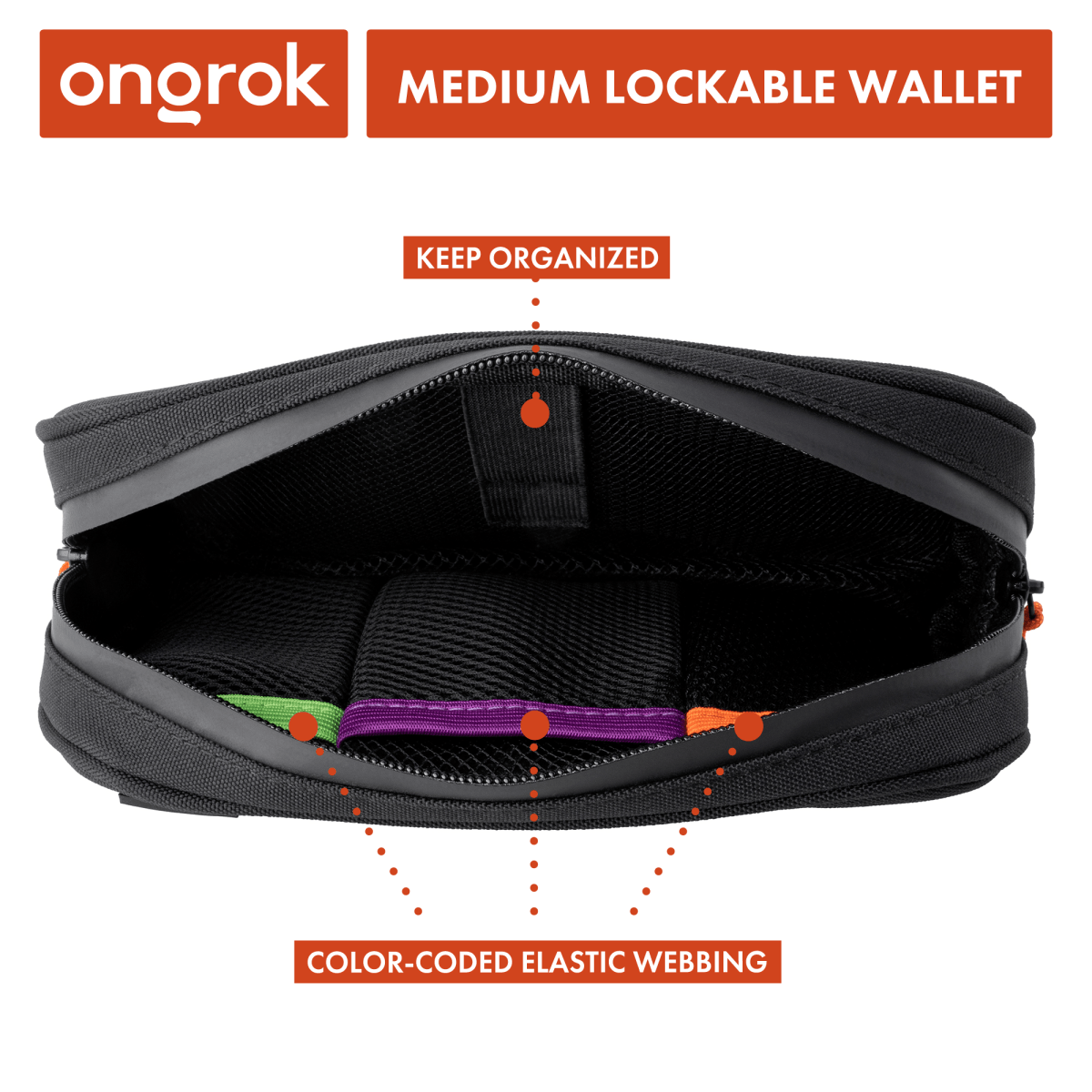 An open Carbon-lined Wallets with Combination Lock V 2.0| revealing a dark interior with a zip closure and organized compartments.
